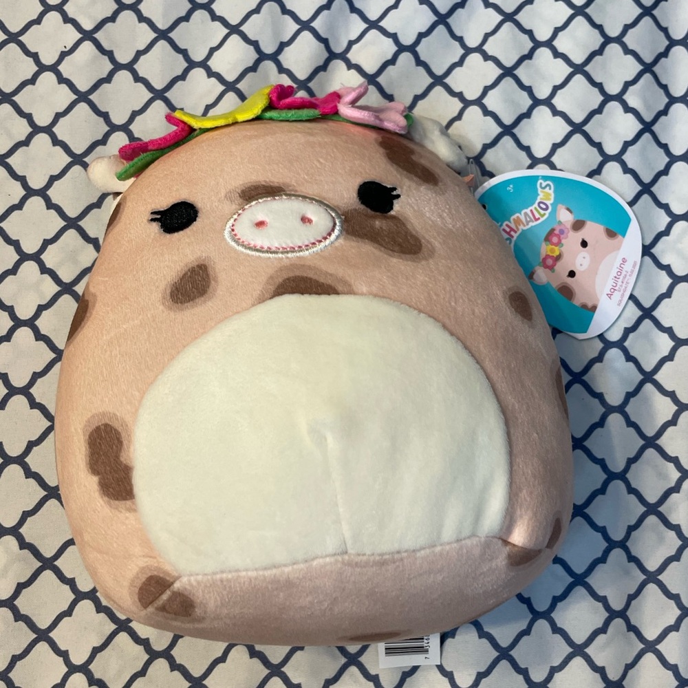 Squishmallows Cream and Brown Plush with Pink Accents
